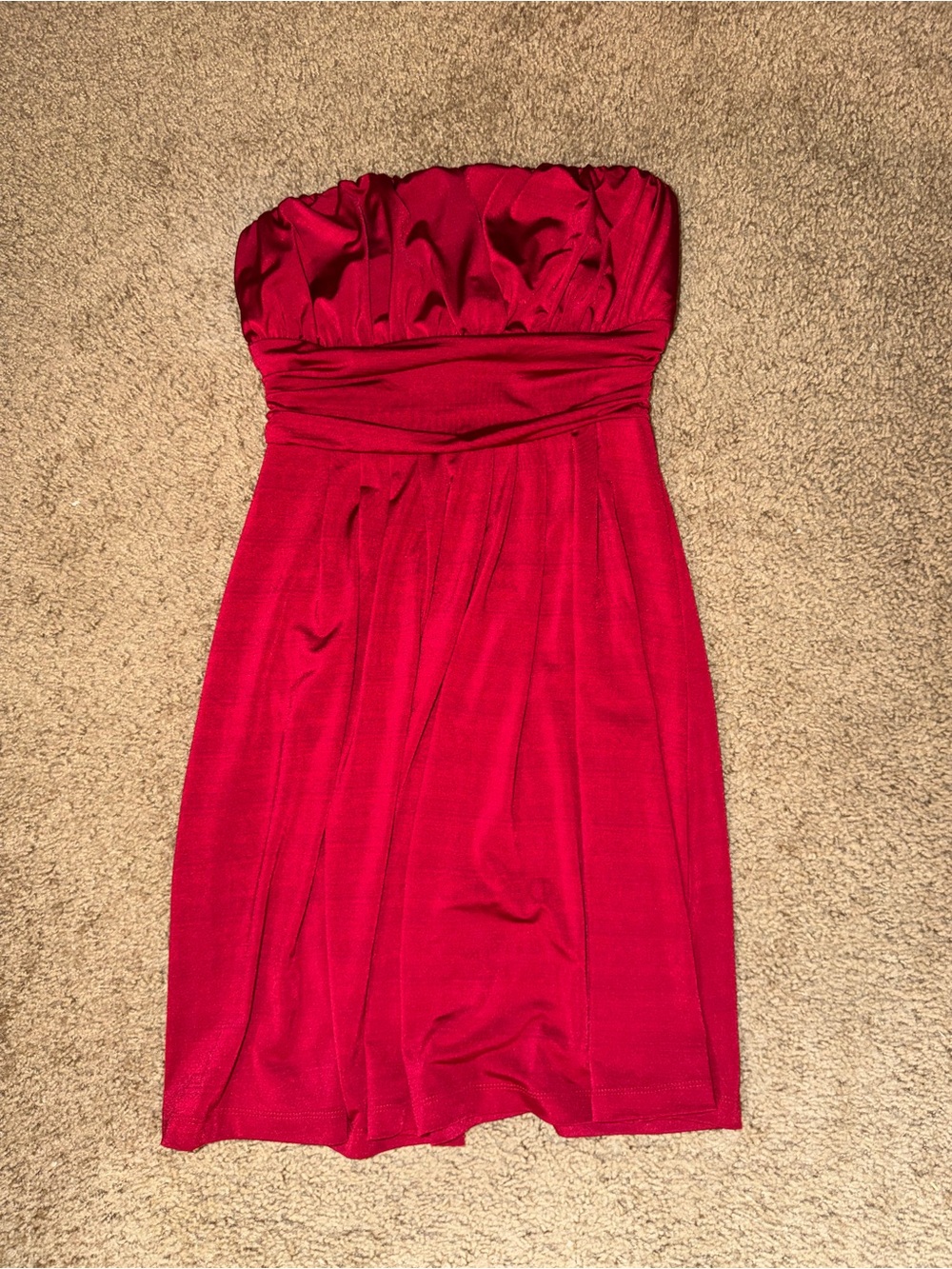 Guess Strapless Ruby Red Ruched Waist Dress